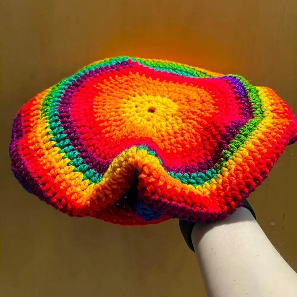 Hand crocheted Rainbow Beret